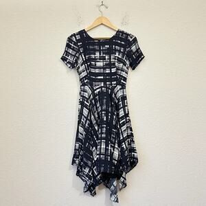 COREY LYNN CALTER Painted Plaid Dress Black Hi-Low Fit & Flare Gothic